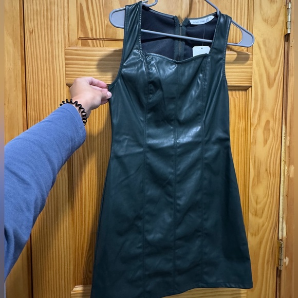 Hunter Dark Green Faux Leather Dress with Zipper - Picture 1 of 4